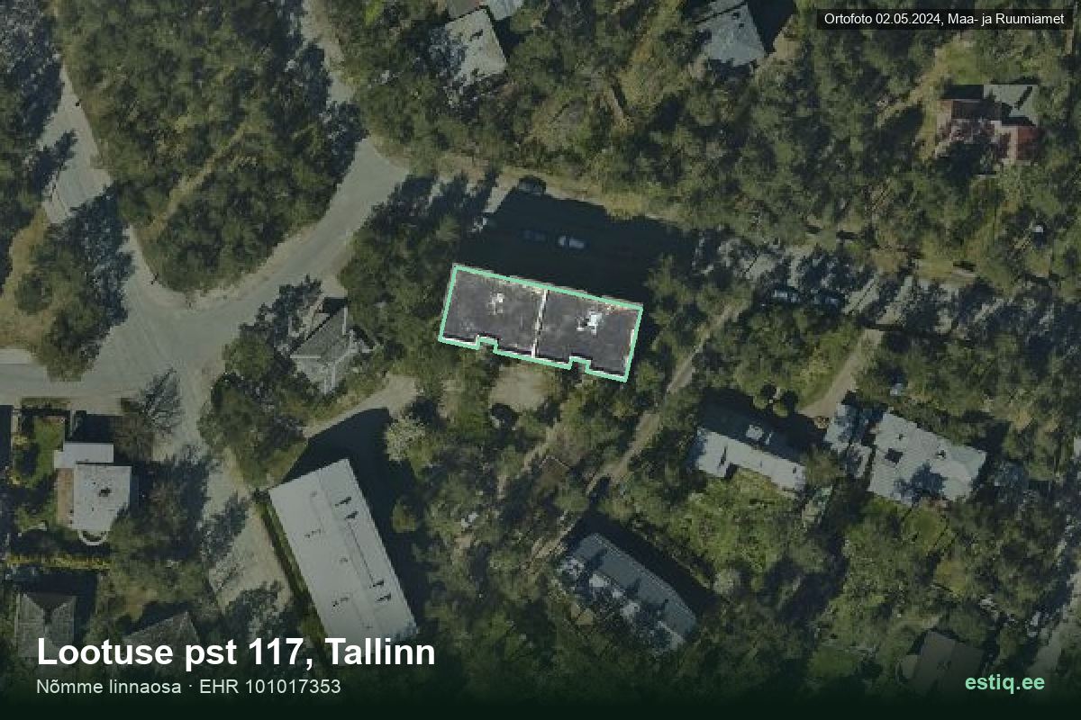 Lootuse pst 117, Tallinn – hoone aerofoto, kontuur ehitisregistri (EHR) andmetest