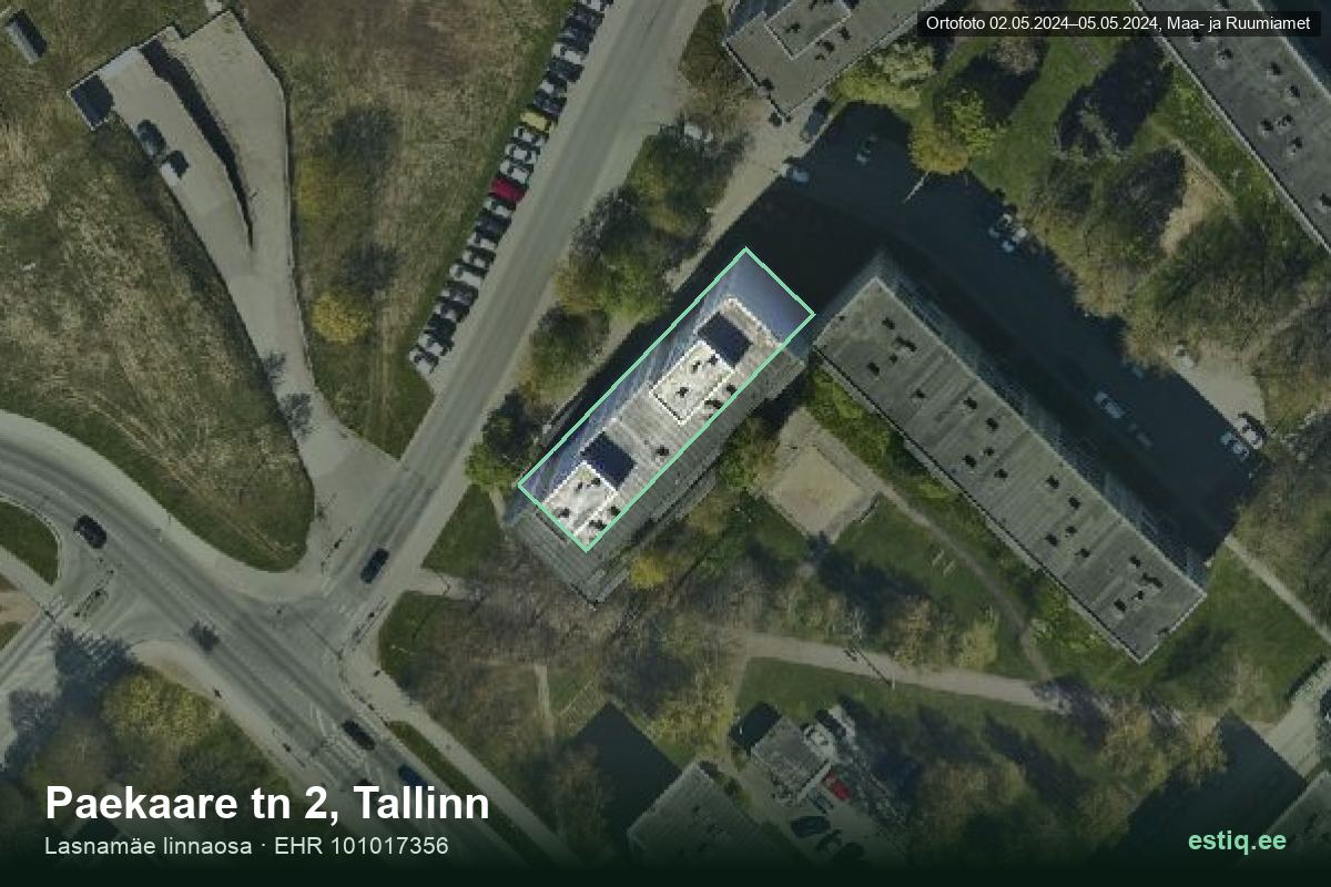 Paekaare tänav 2, Tallinn – hoone aerofoto, kontuur ehitisregistri (EHR) andmetest