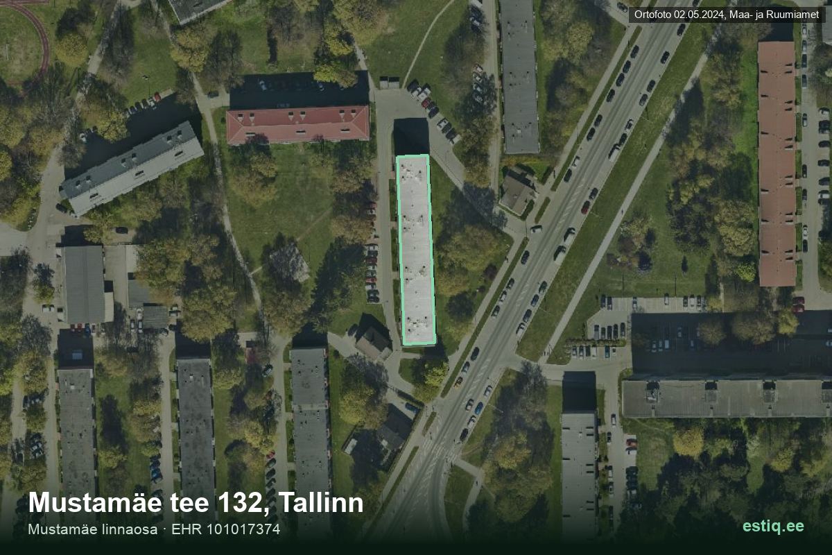 Mustamäe tee 132, Tallinn – hoone aerofoto, kontuur ehitisregistri (EHR) andmetest