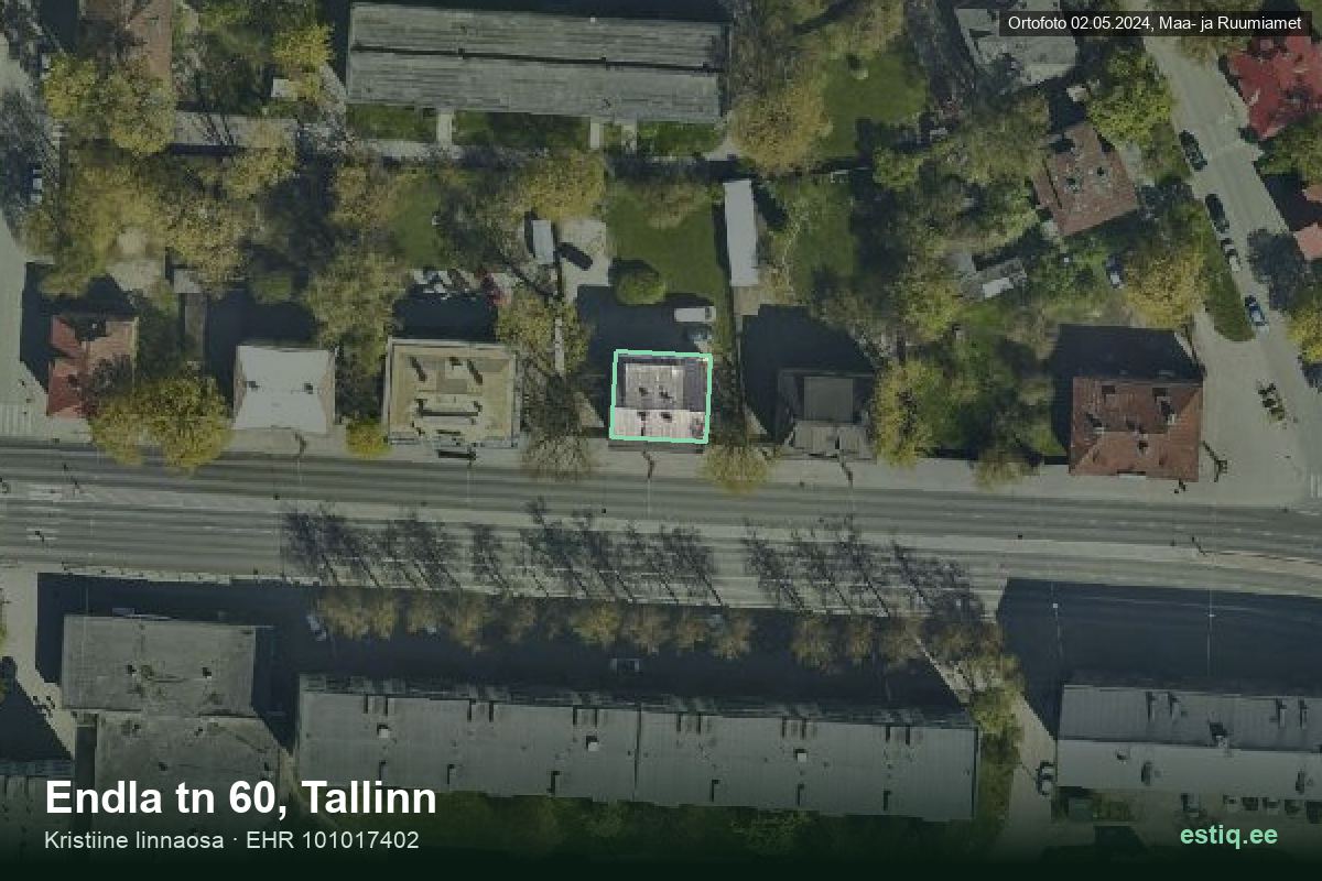 Endla tänav 60, Tallinn – hoone aerofoto, kontuur ehitisregistri (EHR) andmetest