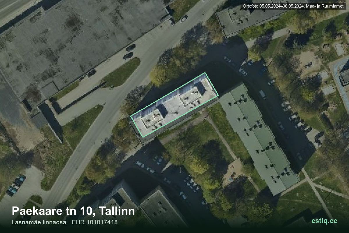 Paekaare tänav 10, Tallinn – hoone aerofoto, kontuur ehitisregistri (EHR) andmetest