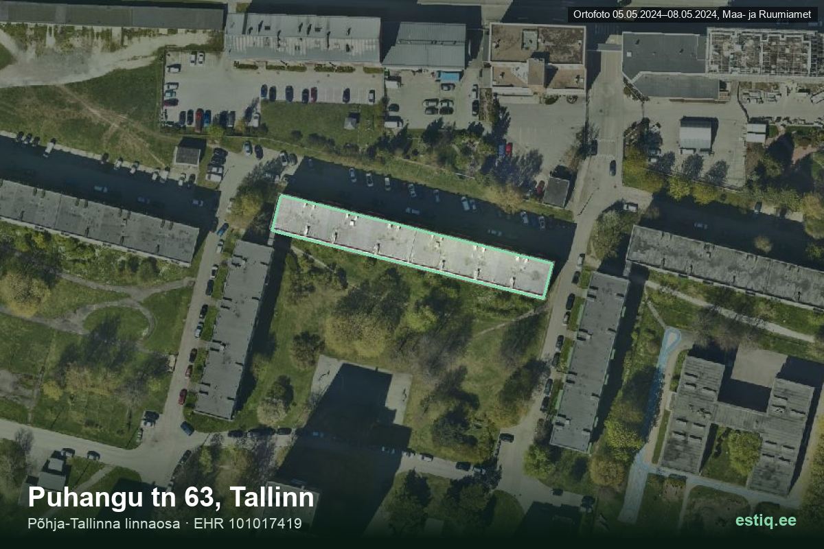 Puhangu tänav 63, Tallinn – aerial photo of the building, outline from the Building Register (EHR)