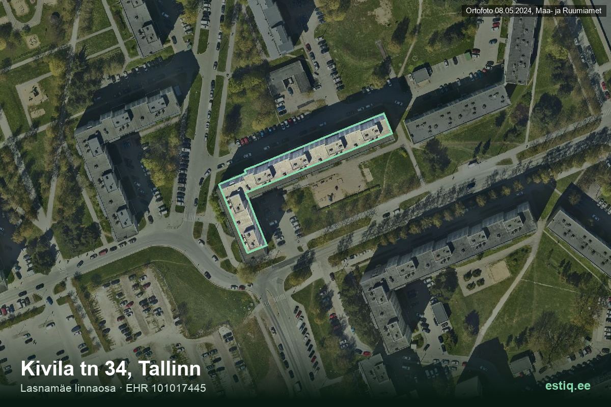 Kivila tänav 34, Tallinn – hoone aerofoto, kontuur ehitisregistri (EHR) andmetest