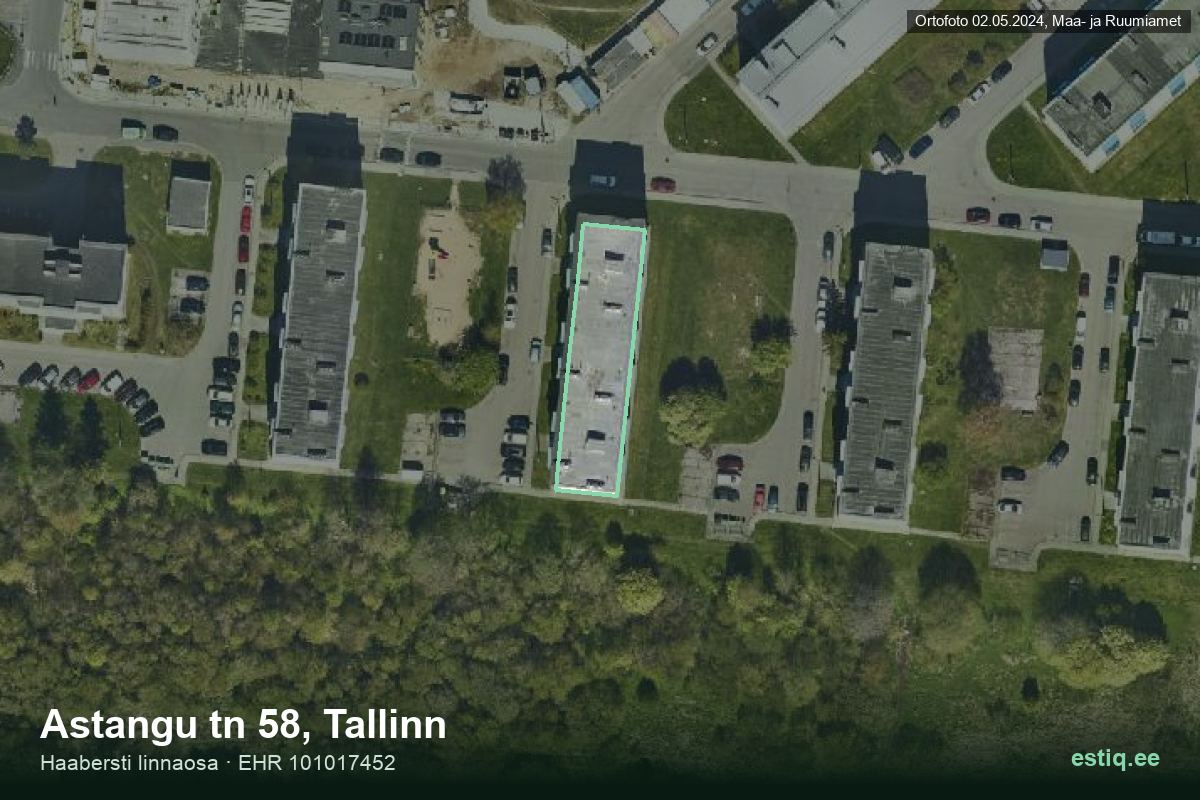 Astangu tänav 58, Tallinn – hoone aerofoto, kontuur ehitisregistri (EHR) andmetest