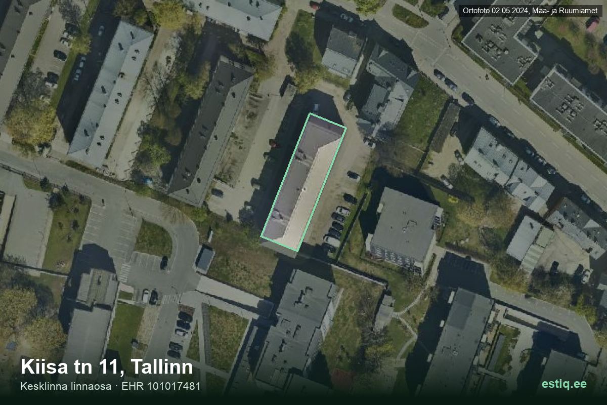 Kiisa tänav 11, Tallinn – ilmakuva rakennuksesta, ääriviiva rakennusrekisteristä (EHR)