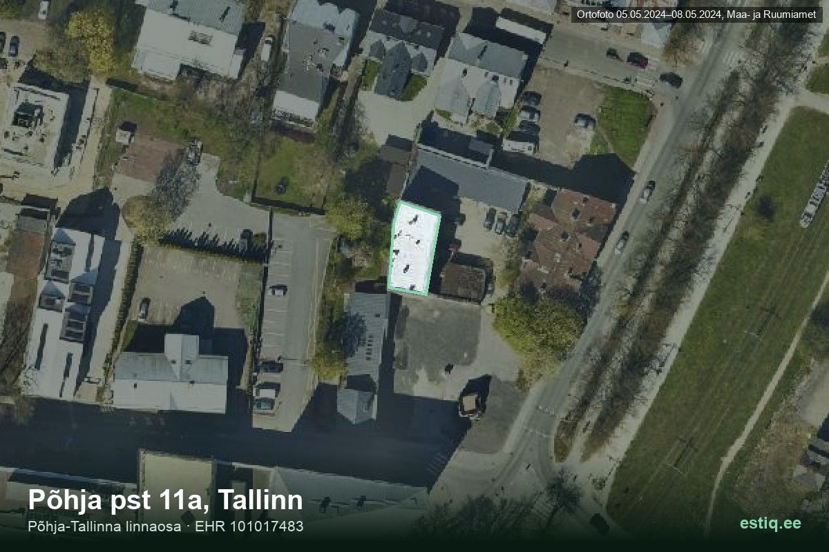 Põhja pst 11a, Tallinn – аэрофото дома, контур по данным регистра строений (EHR)
