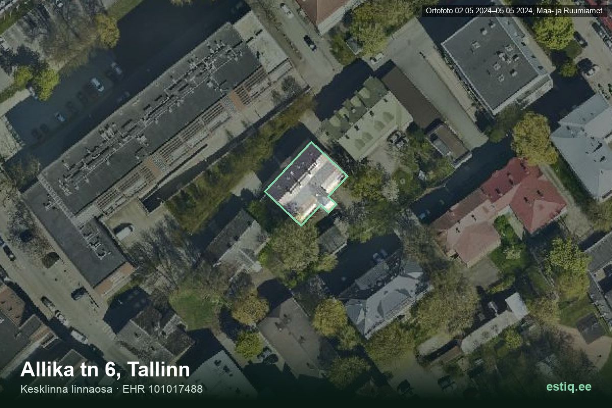 Allika tänav 6, Tallinn – hoone aerofoto, kontuur ehitisregistri (EHR) andmetest