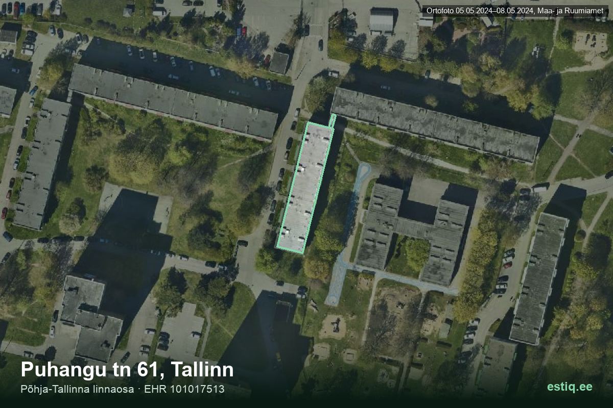 Puhangu tänav 61, Tallinn – аэрофото дома, контур по данным регистра строений (EHR)