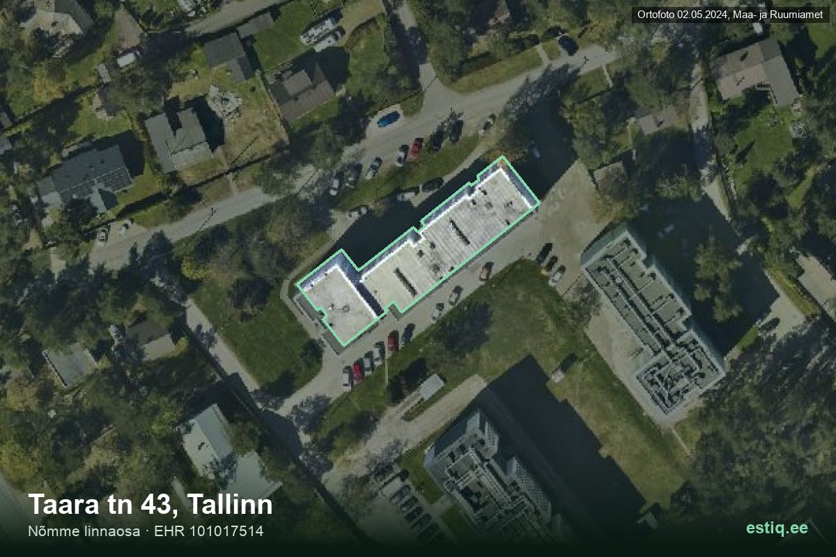 Taara tänav 43, Tallinn – аэрофото дома, контур по данным регистра строений (EHR)