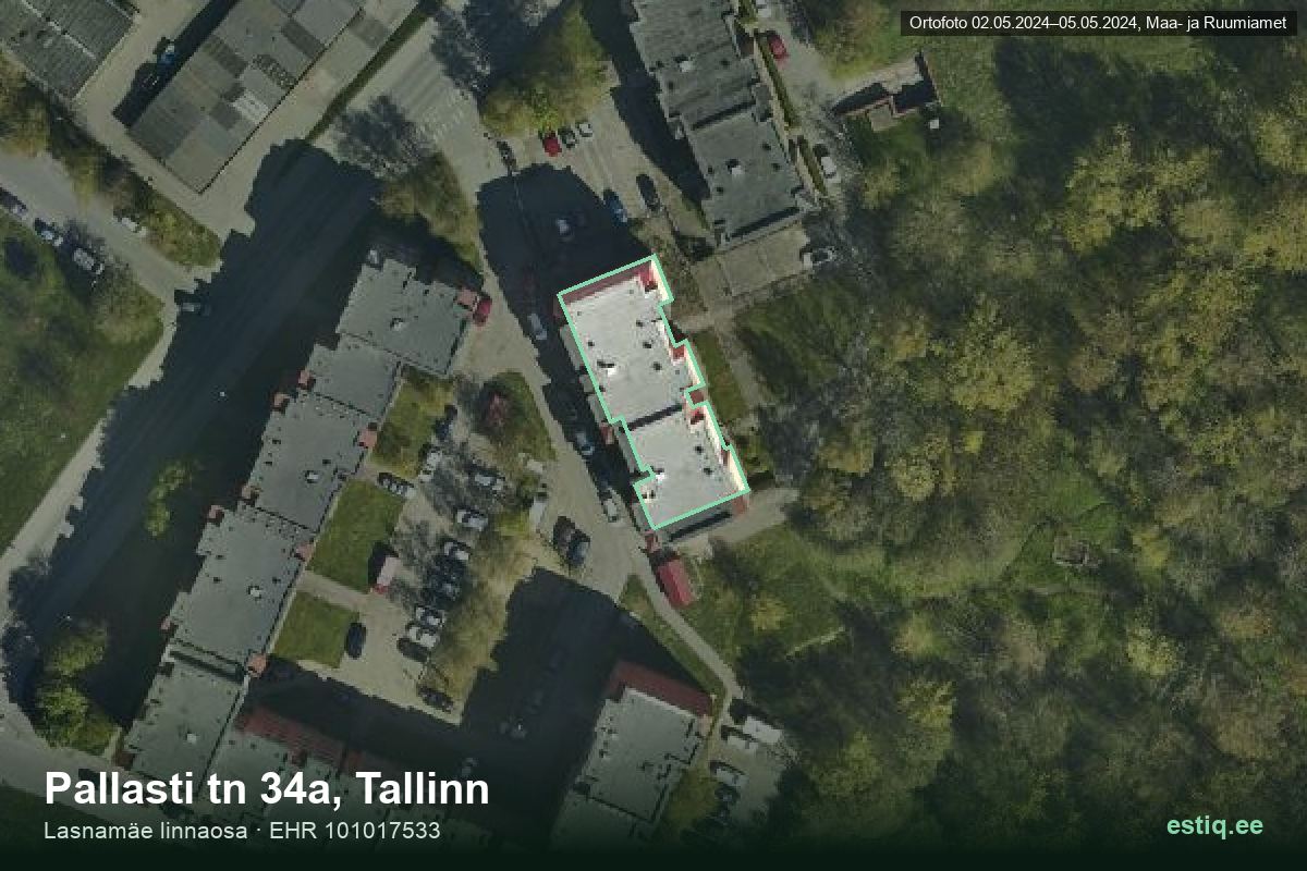 Pallasti tänav 34a, Tallinn – hoone aerofoto, kontuur ehitisregistri (EHR) andmetest
