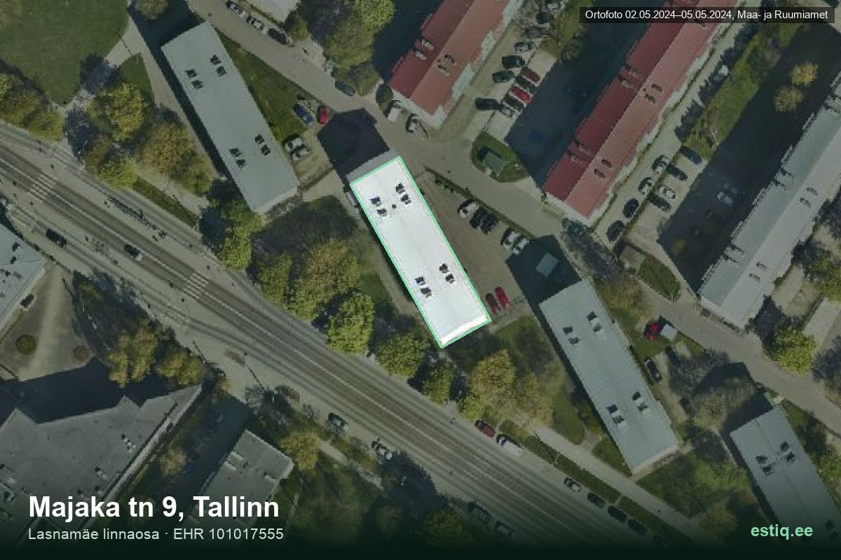 Majaka tänav 9, Tallinn – hoone aerofoto, kontuur ehitisregistri (EHR) andmetest