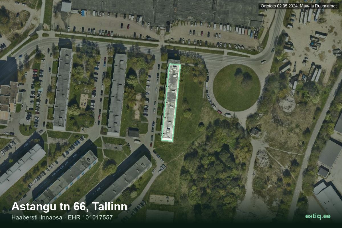 Astangu tänav 66, Tallinn – hoone aerofoto, kontuur ehitisregistri (EHR) andmetest