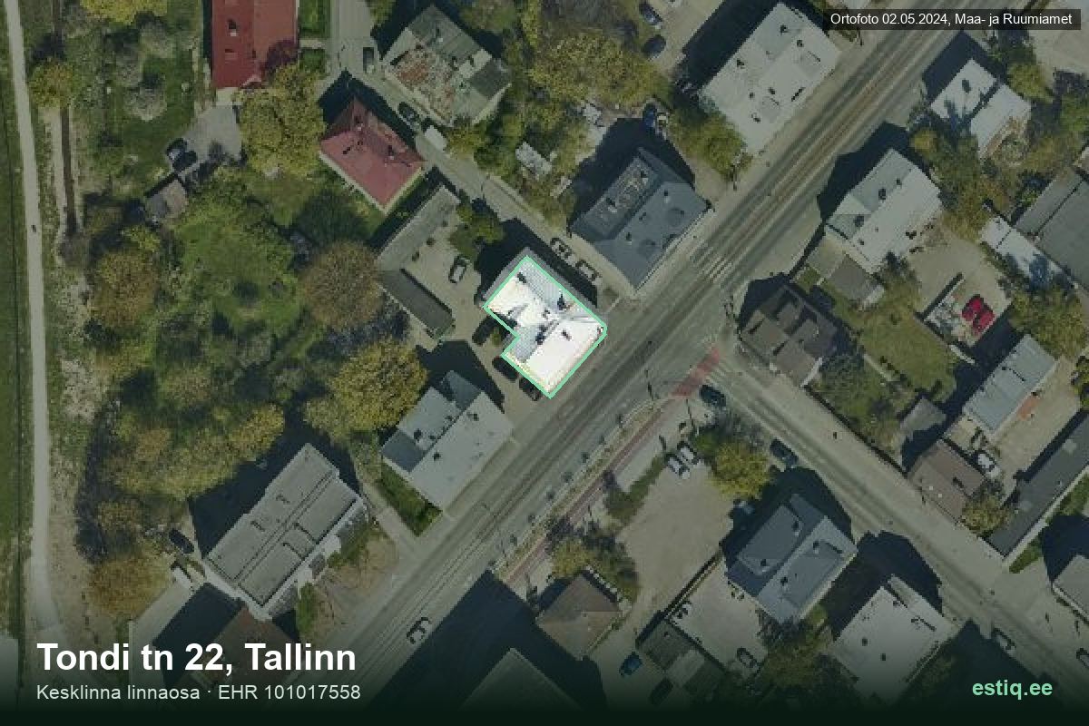 Tondi tänav 22, Tallinn – hoone aerofoto, kontuur ehitisregistri (EHR) andmetest