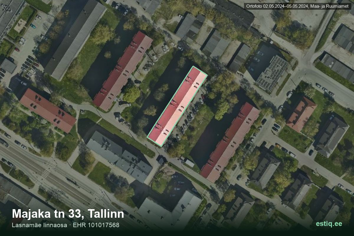 Majaka tänav 33, Tallinn – aerial photo of the building, outline from the Building Register (EHR)