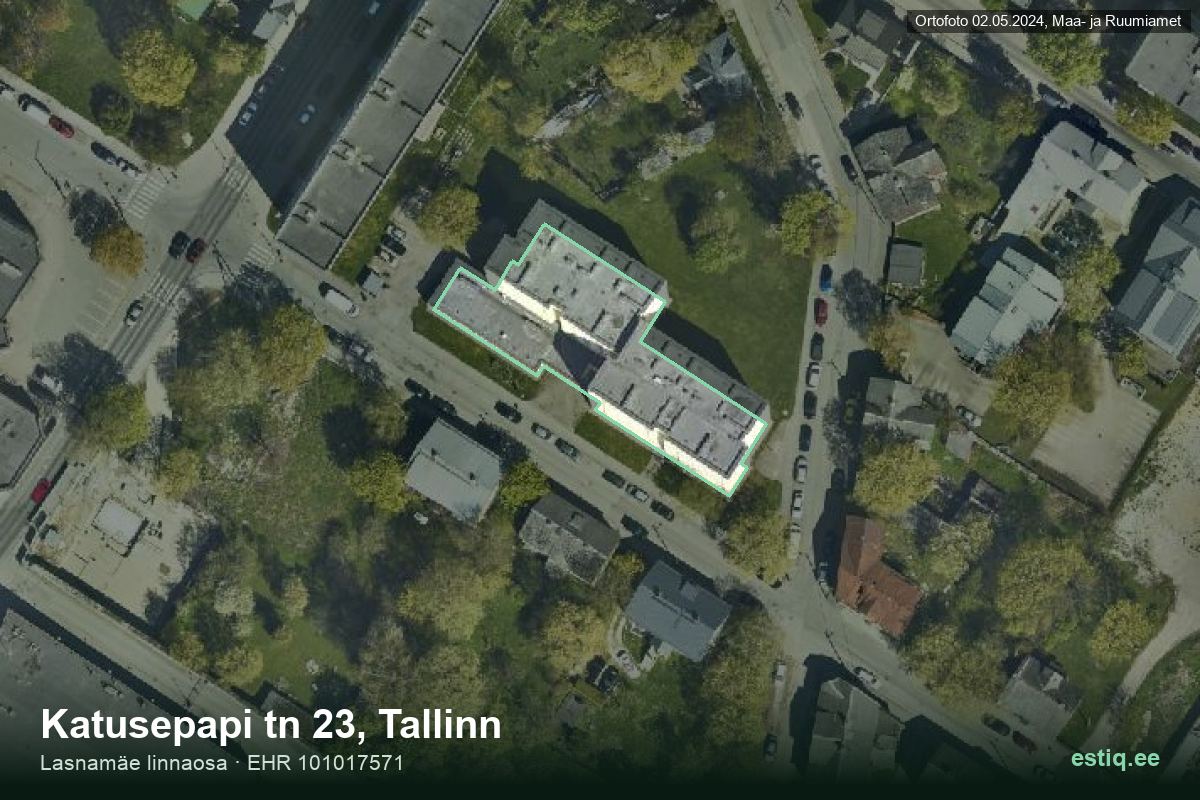 Katusepapi tänav 23, Tallinn – hoone aerofoto, kontuur ehitisregistri (EHR) andmetest