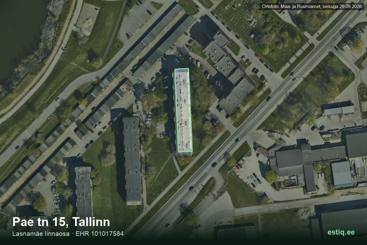 Pae tänav 15, Tallinn – hoone aerofoto, kontuur ehitisregistri (EHR) andmetest