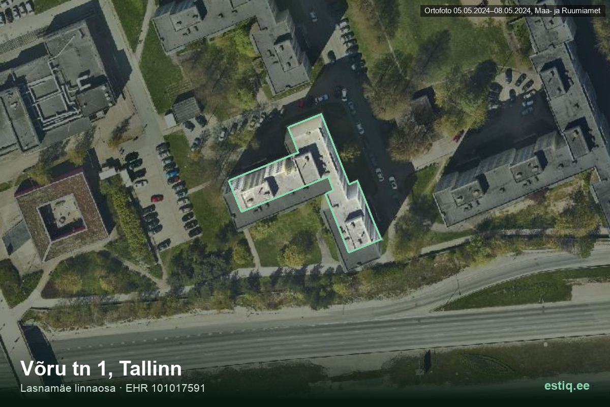 Võru tänav 1, Tallinn – hoone aerofoto, kontuur ehitisregistri (EHR) andmetest