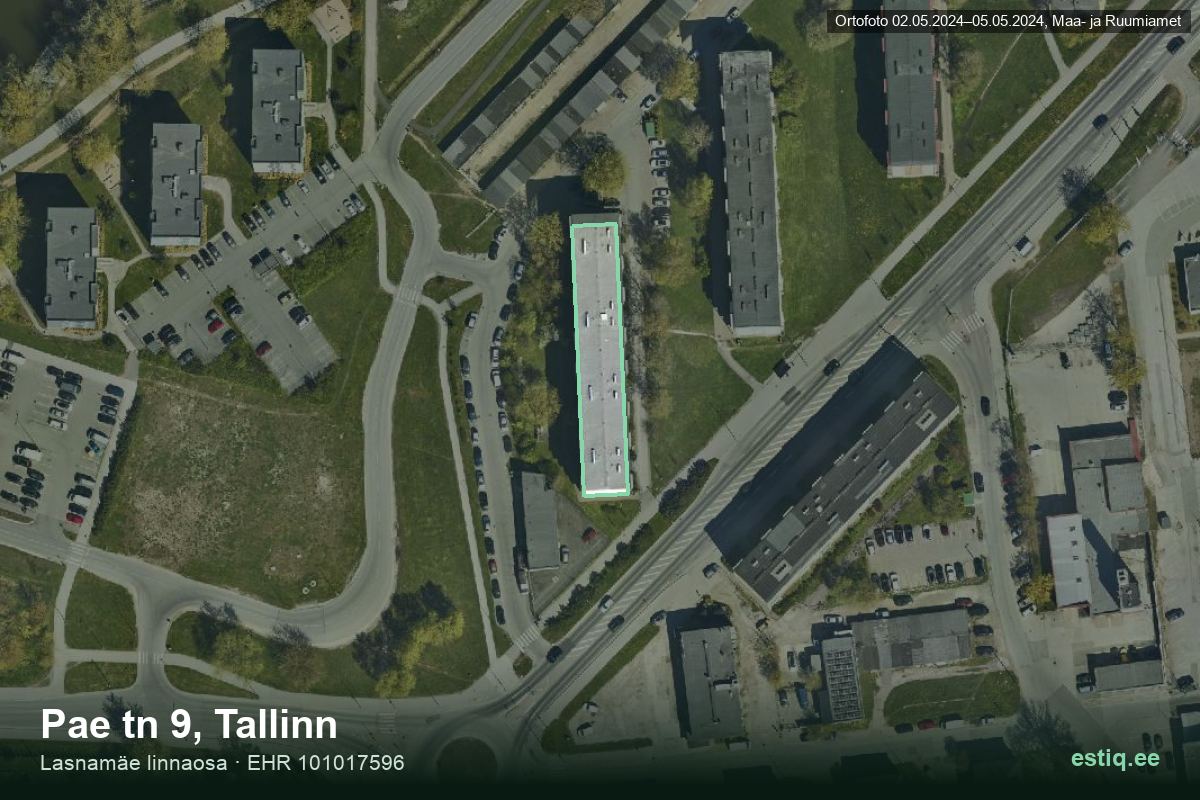 Pae tänav 9, Tallinn – hoone aerofoto, kontuur ehitisregistri (EHR) andmetest