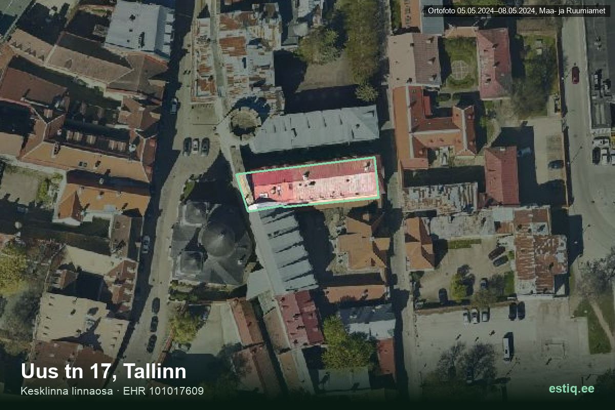 Uus tänav 17, Tallinn – ilmakuva rakennuksesta, ääriviiva rakennusrekisteristä (EHR)
