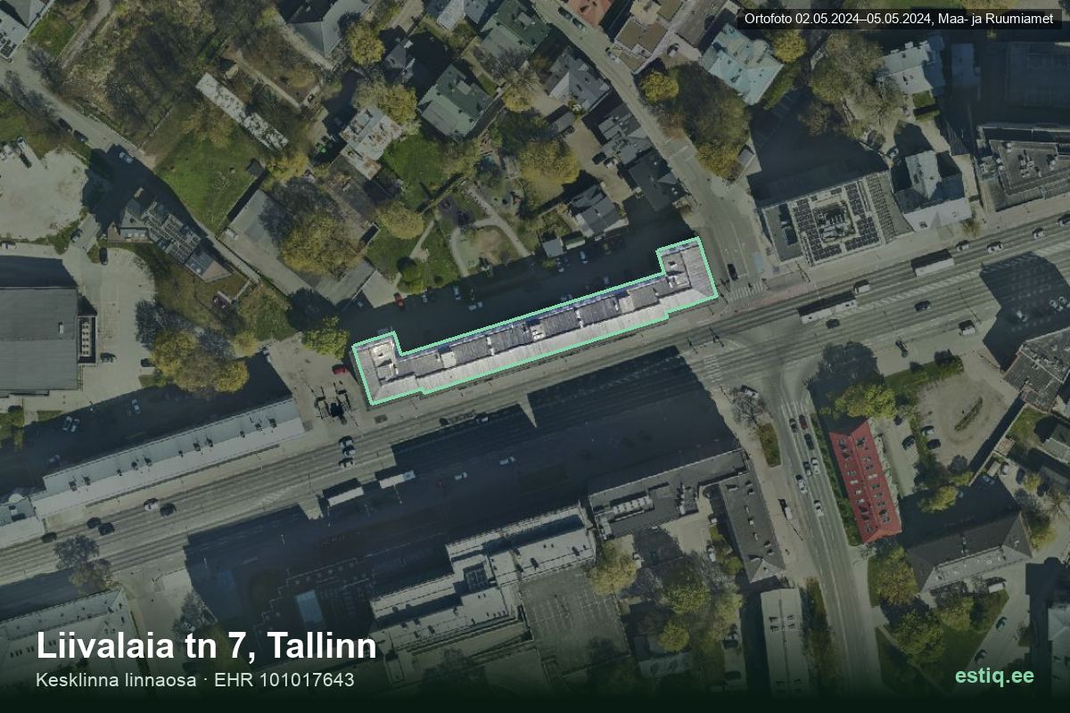 Liivalaia tänav 7, Tallinn – ilmakuva rakennuksesta, ääriviiva rakennusrekisteristä (EHR)