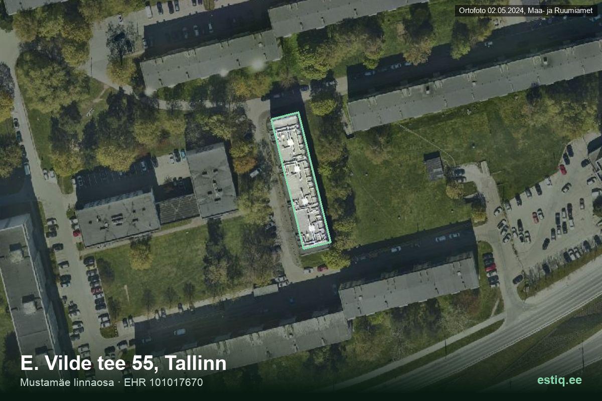 E. Vilde tee 55, Tallinn – hoone aerofoto, kontuur ehitisregistri (EHR) andmetest