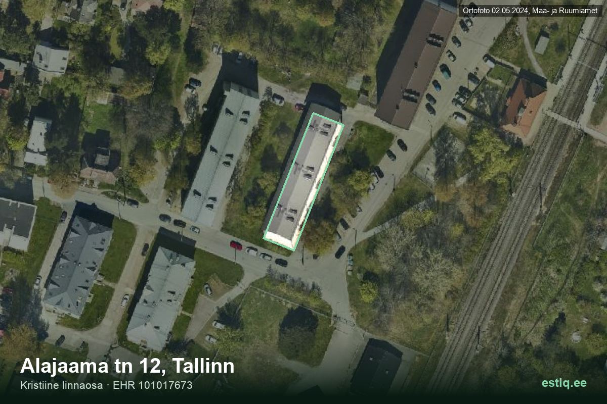 Alajaama tänav 12, Tallinn – hoone aerofoto, kontuur ehitisregistri (EHR) andmetest
