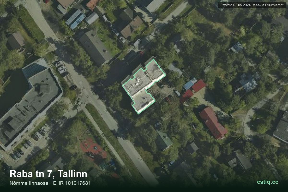 Raba tänav 7, Tallinn – hoone aerofoto, kontuur ehitisregistri (EHR) andmetest