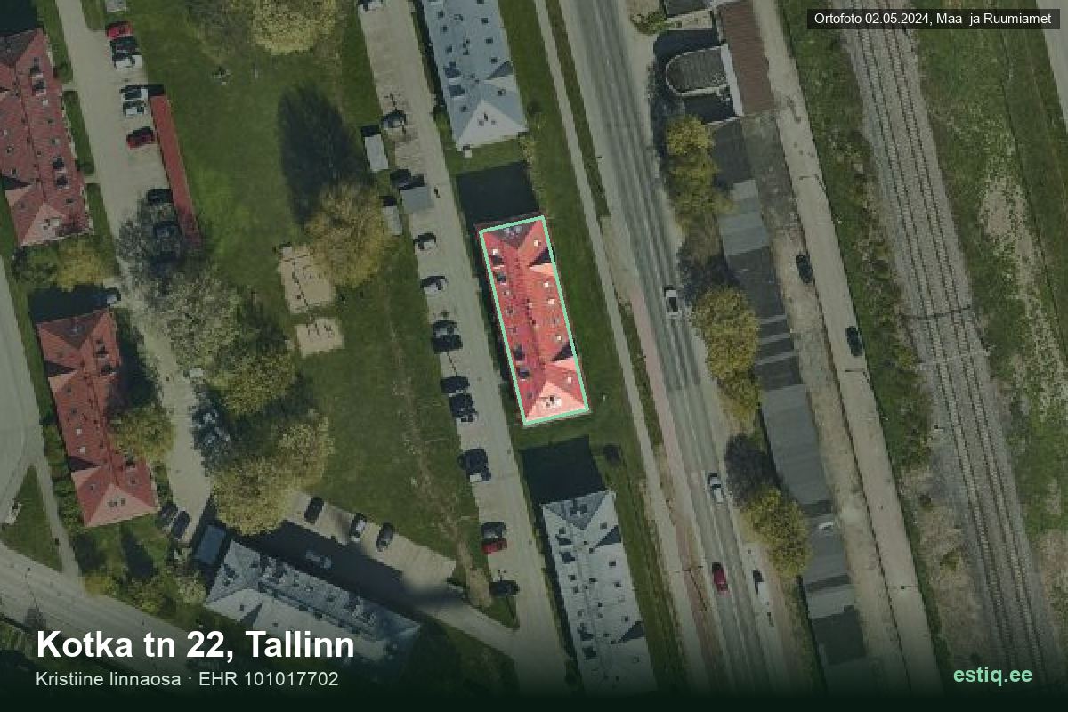 Kotka tänav 22, Tallinn – hoone aerofoto, kontuur ehitisregistri (EHR) andmetest