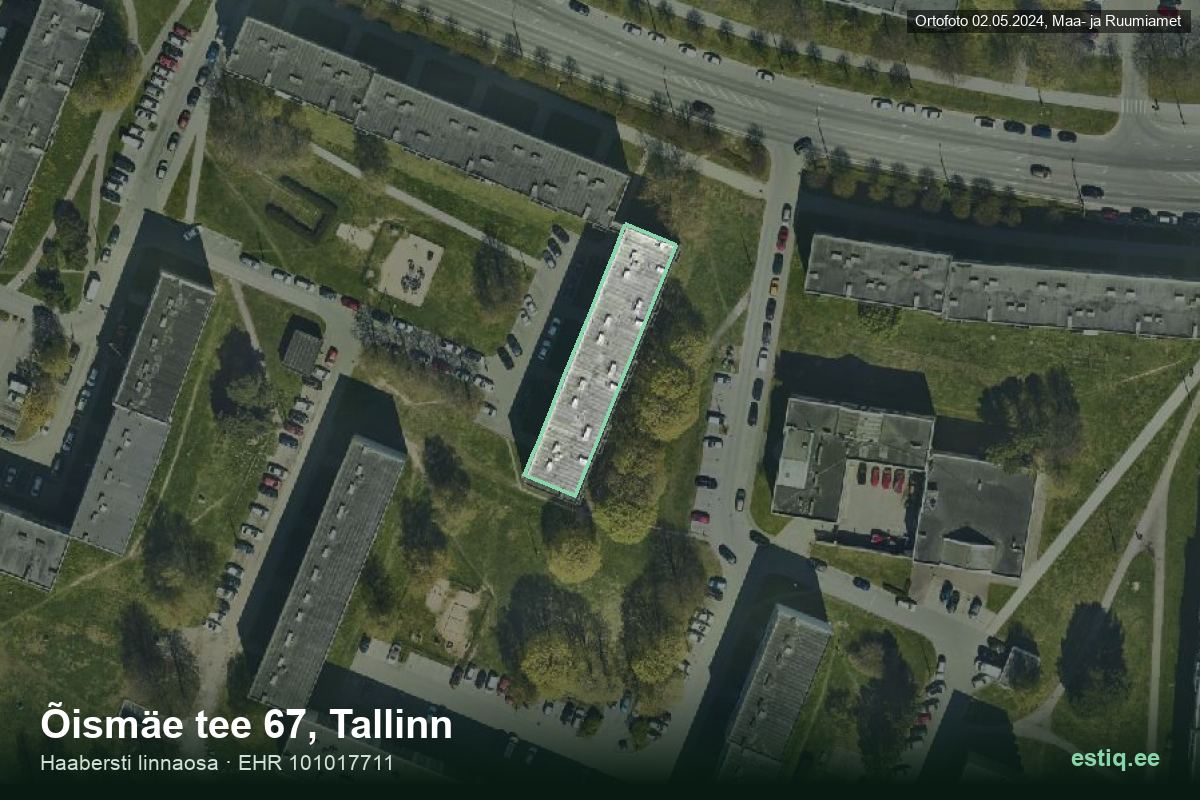 Õismäe tee 67, Tallinn – hoone aerofoto, kontuur ehitisregistri (EHR) andmetest