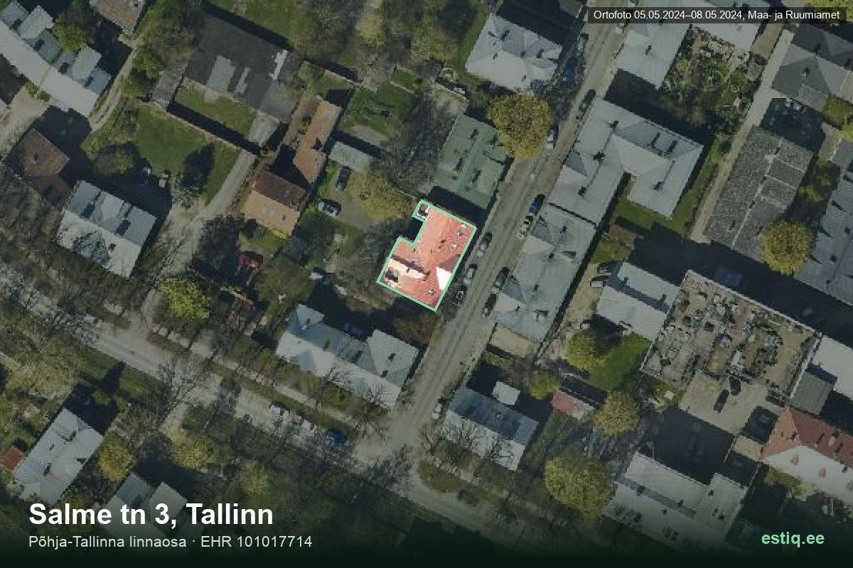 Salme tänav 3, Tallinn – hoone aerofoto, kontuur ehitisregistri (EHR) andmetest