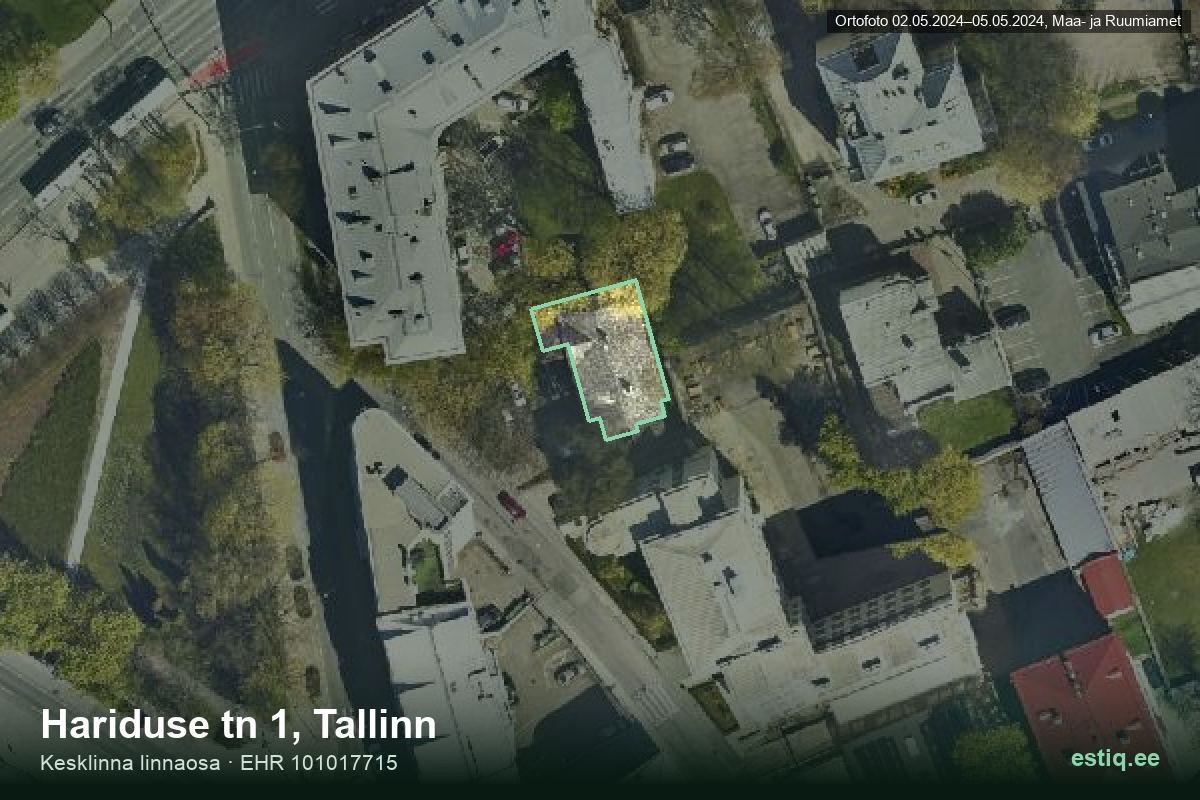 Hariduse tänav 1, Tallinn – ilmakuva rakennuksesta, ääriviiva rakennusrekisteristä (EHR)