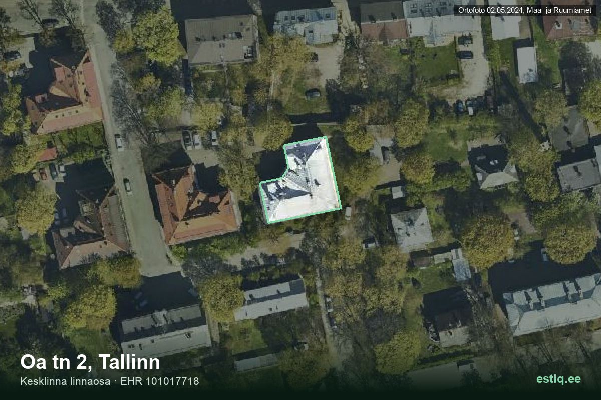 Oa tänav 2, Tallinn – аэрофото дома, контур по данным регистра строений (EHR)
