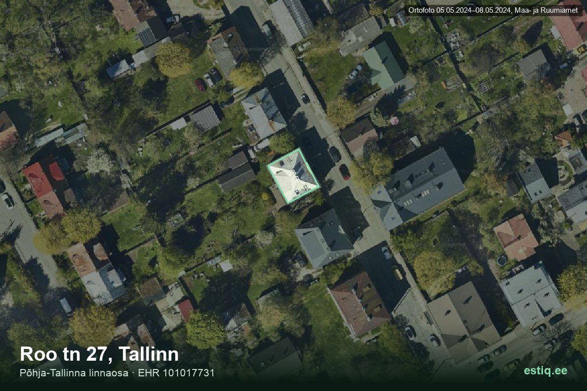 Roo tänav 27, Tallinn – hoone aerofoto, kontuur ehitisregistri (EHR) andmetest