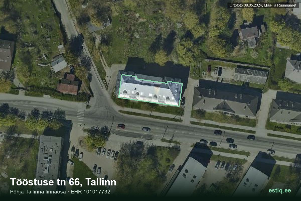 Tööstuse tänav 66, Tallinn – hoone aerofoto, kontuur ehitisregistri (EHR) andmetest