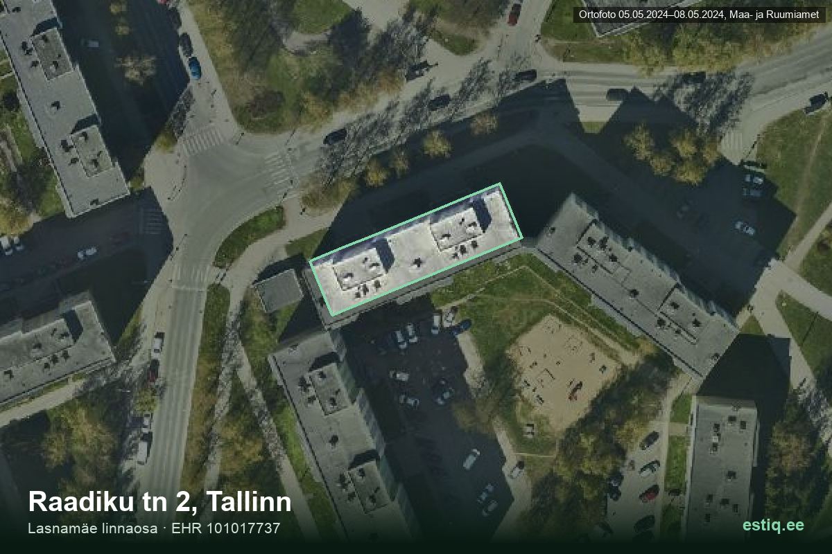 Raadiku tänav 2, Tallinn – hoone aerofoto, kontuur ehitisregistri (EHR) andmetest
