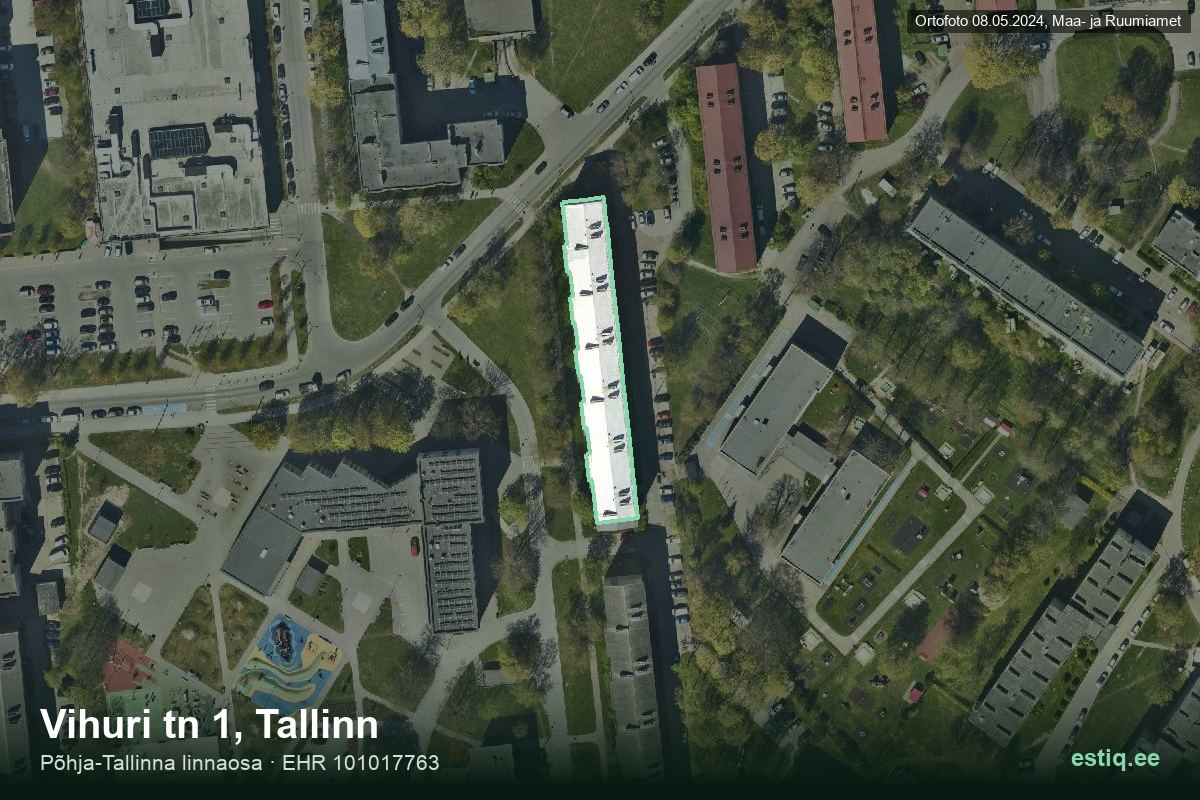 Vihuri tänav 1, Tallinn – hoone aerofoto, kontuur ehitisregistri (EHR) andmetest