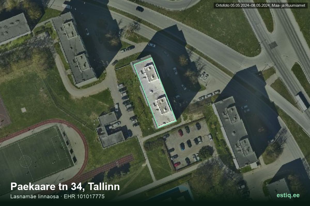Paekaare tänav 34, Tallinn – hoone aerofoto, kontuur ehitisregistri (EHR) andmetest