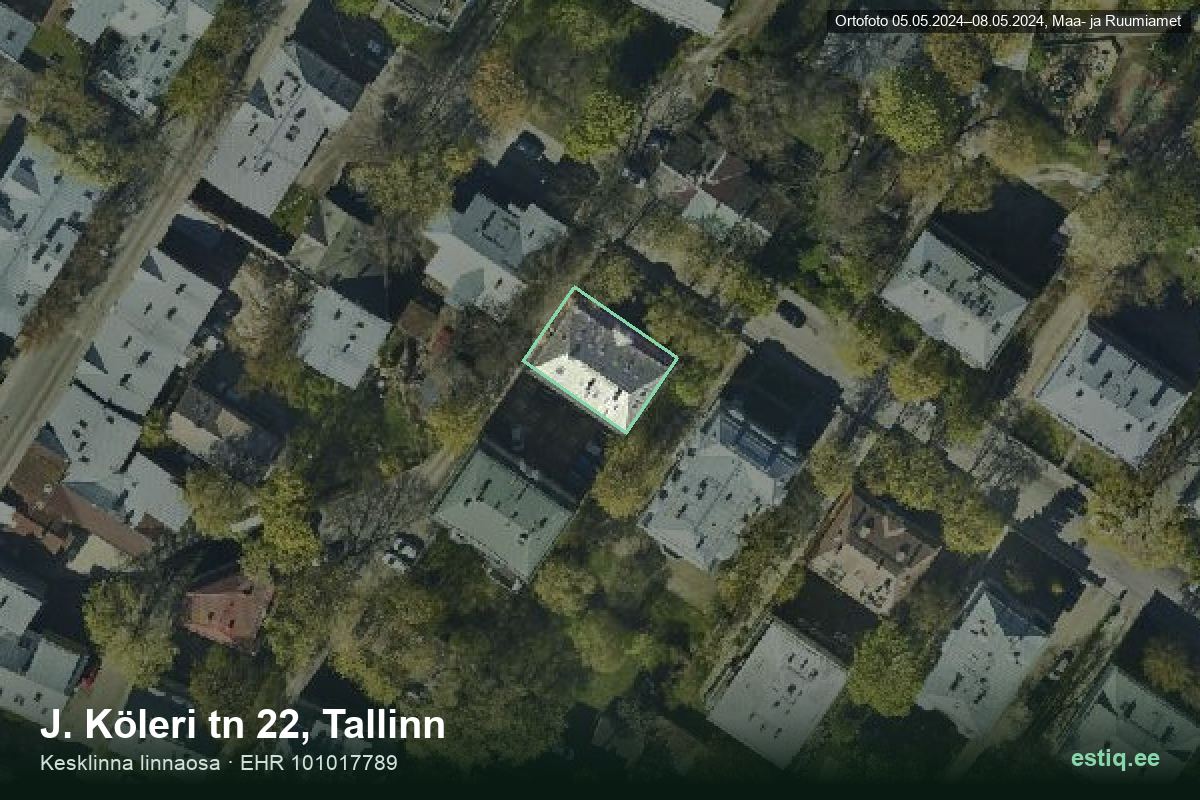 J. Köleri tänav 22, Tallinn – hoone aerofoto, kontuur ehitisregistri (EHR) andmetest