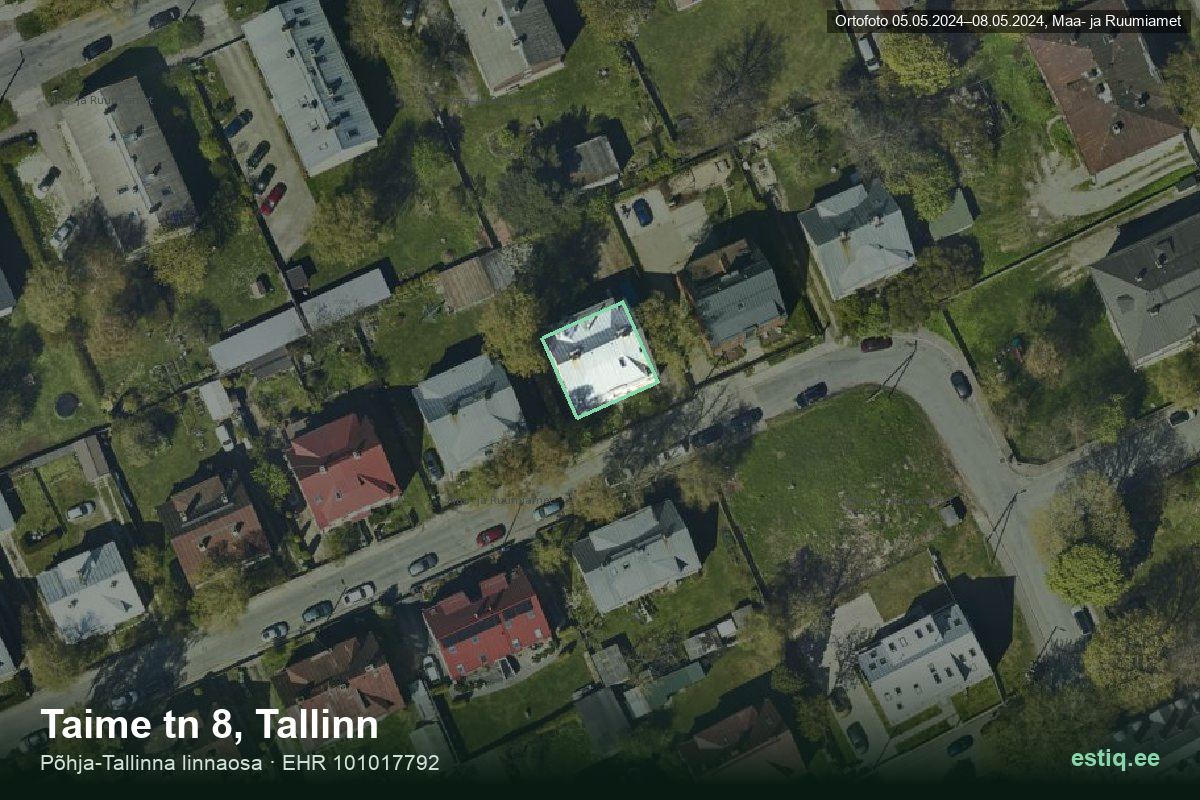 Taime tänav 8, Tallinn – ilmakuva rakennuksesta, ääriviiva rakennusrekisteristä (EHR)