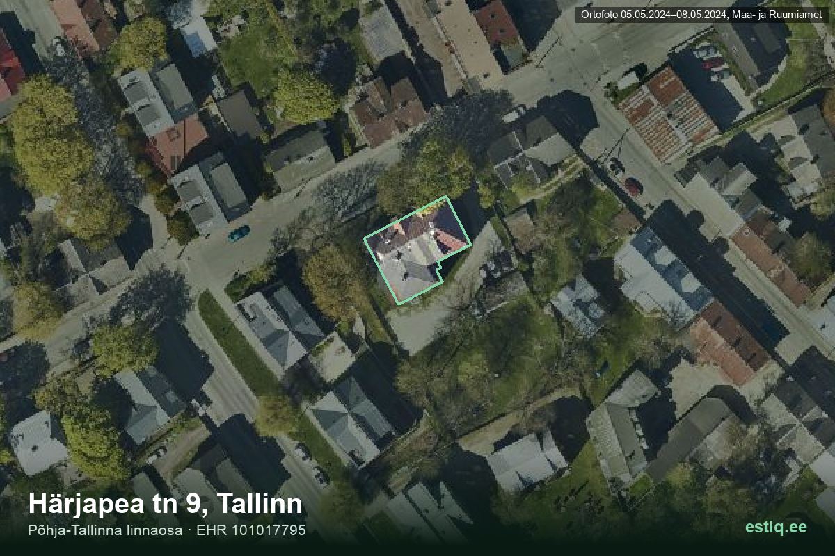Härjapea tänav 9, Tallinn – ilmakuva rakennuksesta, ääriviiva rakennusrekisteristä (EHR)