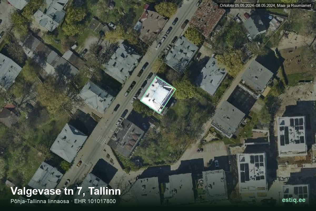 Valgevase tänav 7, Tallinn – hoone aerofoto, kontuur ehitisregistri (EHR) andmetest