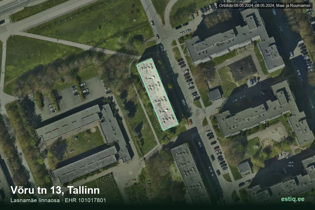 Võru tänav 13, Tallinn – hoone aerofoto, kontuur ehitisregistri (EHR) andmetest