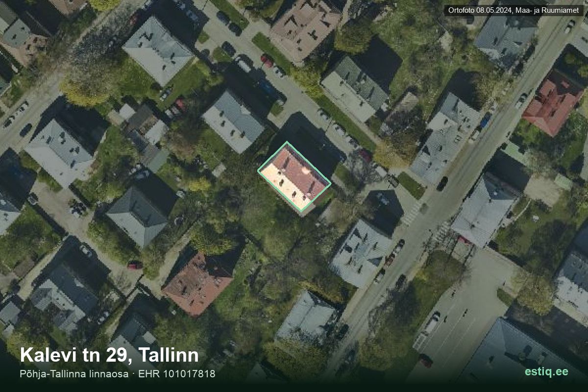 Kalevi tänav 29, Tallinn – hoone aerofoto, kontuur ehitisregistri (EHR) andmetest