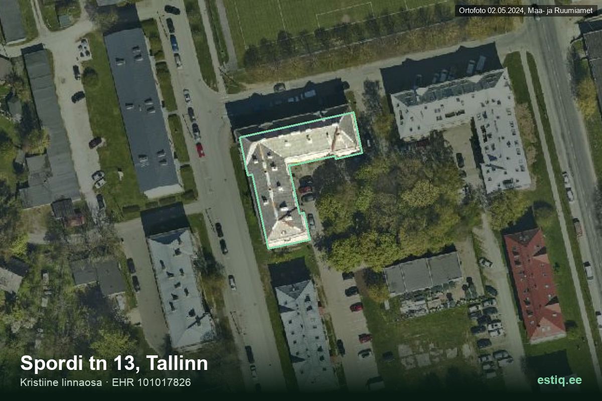 Spordi tänav 13, Tallinn – hoone aerofoto, kontuur ehitisregistri (EHR) andmetest