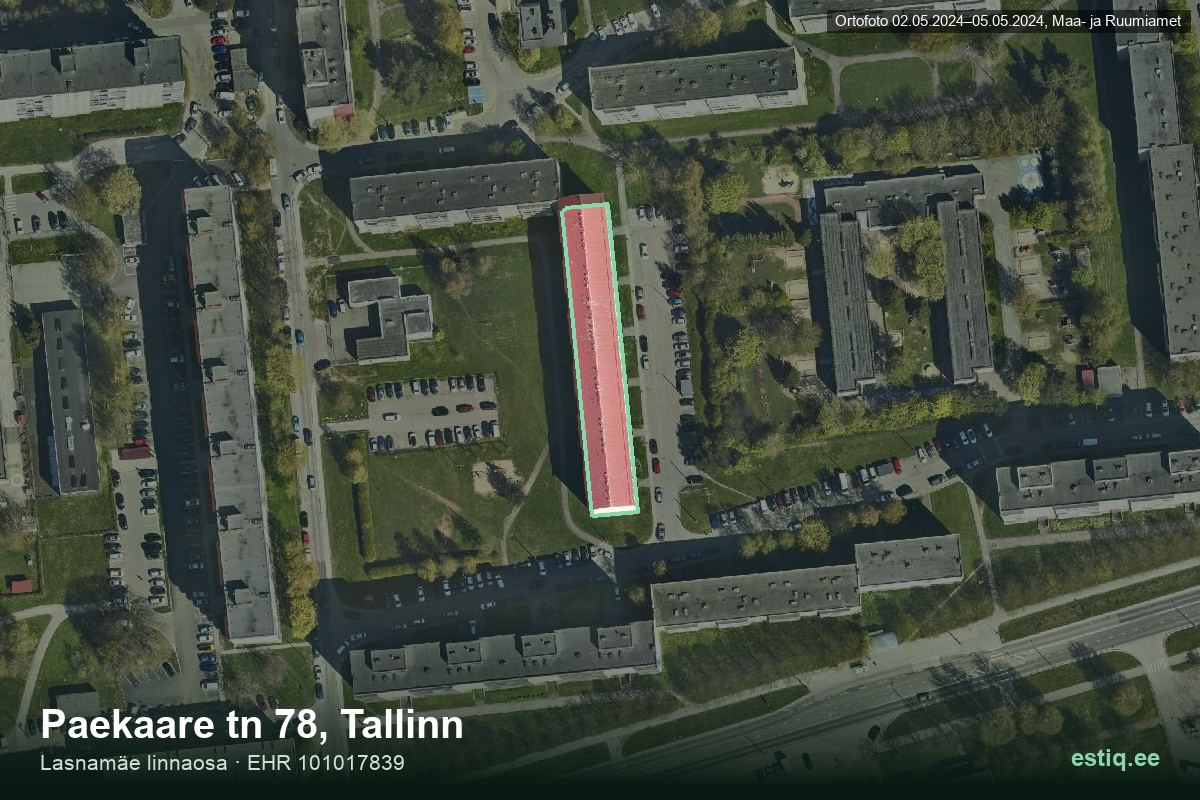 Paekaare tänav 78, Tallinn – ilmakuva rakennuksesta, ääriviiva rakennusrekisteristä (EHR)