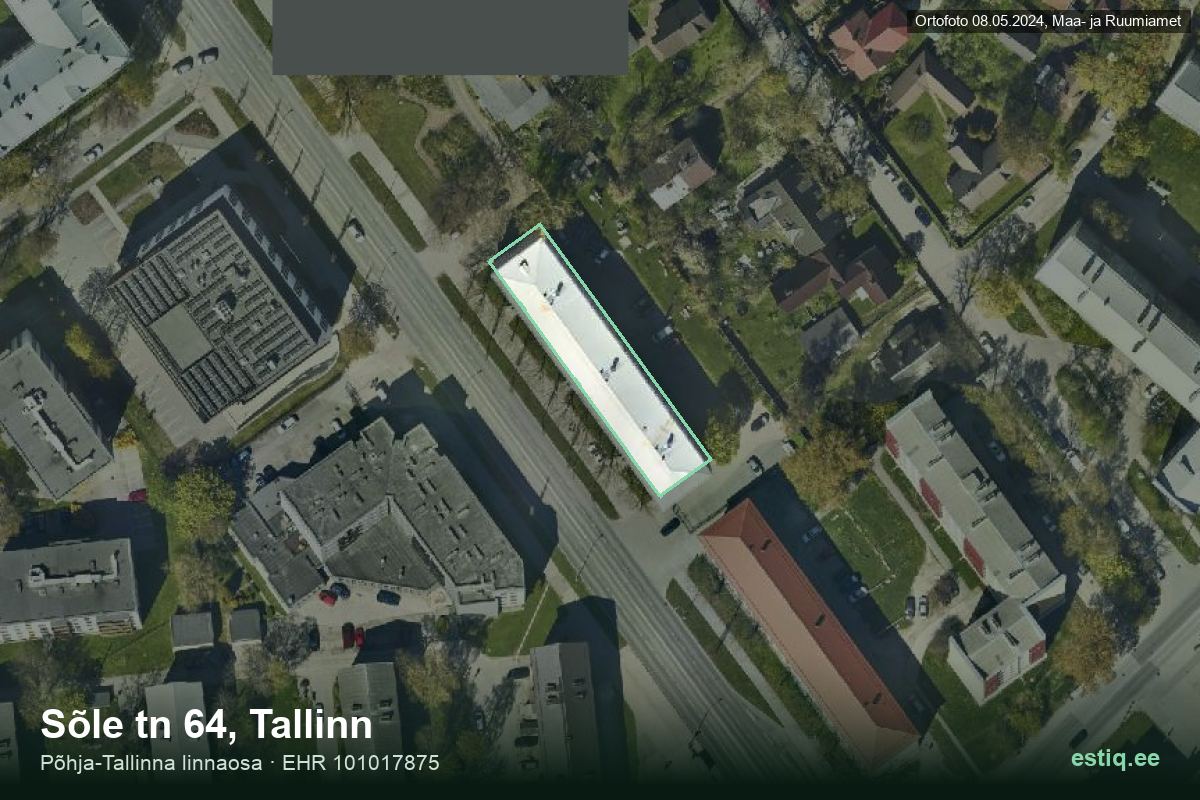 Sõle tänav 64, Tallinn – hoone aerofoto, kontuur ehitisregistri (EHR) andmetest