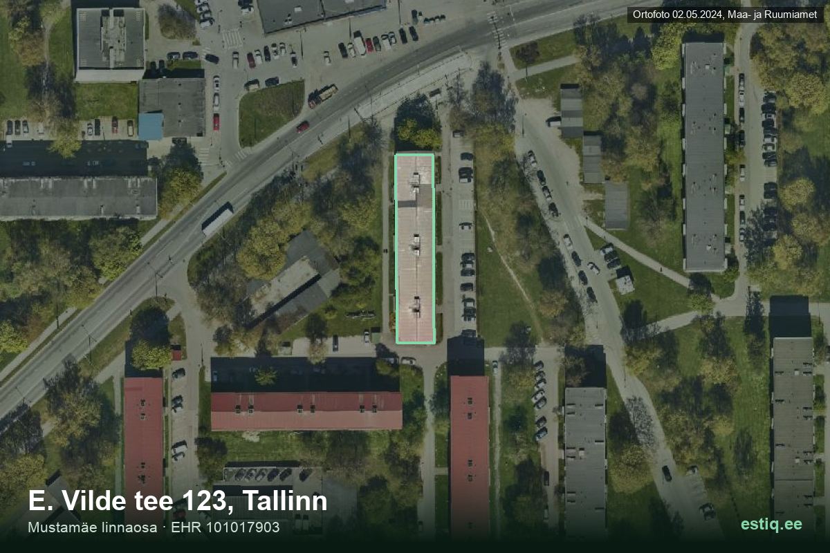 E. Vilde tee 123, Tallinn – hoone aerofoto, kontuur ehitisregistri (EHR) andmetest