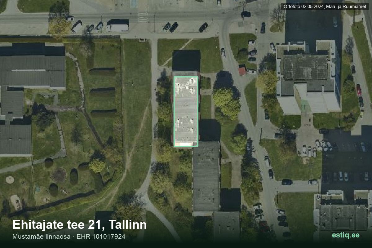 Ehitajate tee 21, Tallinn – hoone aerofoto, kontuur ehitisregistri (EHR) andmetest