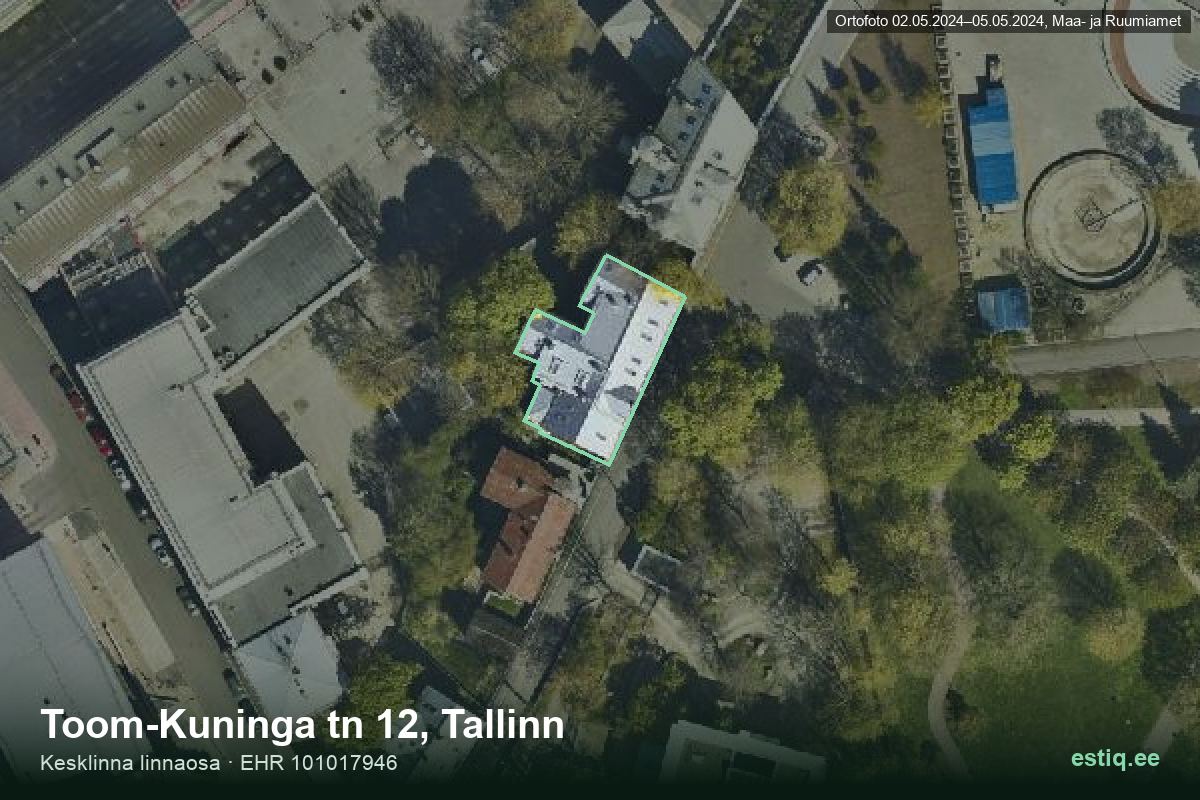 Toom-Kuninga tänav 12, Tallinn – hoone aerofoto, kontuur ehitisregistri (EHR) andmetest