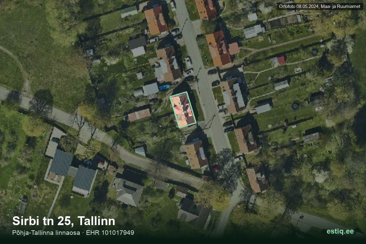 Sirbi tänav 25, Tallinn – аэрофото дома, контур по данным регистра строений (EHR)